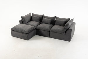 English Elm 102.3" Oversized Modular Sectional with Ottoman Cotton Linen Cloud Foam Living Room Sofa Antique Grey W2530S00023