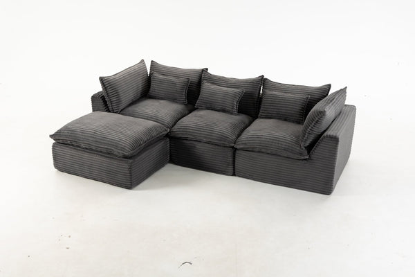 English Elm 102.3" Oversized Modular Sectional with Ottoman Cotton Linen Cloud Foam Living Room Sofa Antique Grey W2530S00023