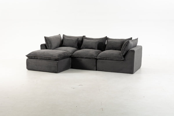 English Elm 102.3" Oversized Modular Sectional with Ottoman Cotton Linen Cloud Foam Living Room Sofa Antique Grey W2530S00023