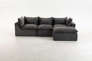 English Elm 102.3" Oversized Modular Sectional with Ottoman Cotton Linen Cloud Foam Living Room Sofa Antique Grey W2530S00023
