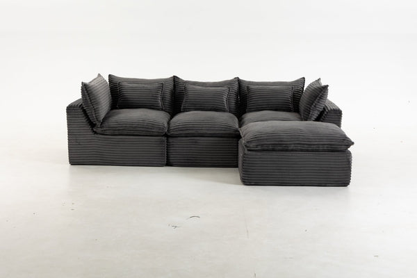English Elm 102.3" Oversized Modular Sectional with Ottoman Cotton Linen Cloud Foam Living Room Sofa Antique Grey W2530S00023