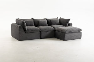 English Elm 102.3" Oversized Modular Sectional with Ottoman Cotton Linen Cloud Foam Living Room Sofa Antique Grey W2530S00023