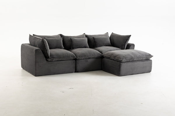 English Elm 102.3" Oversized Modular Sectional with Ottoman Cotton Linen Cloud Foam Living Room Sofa Antique Grey W2530S00023