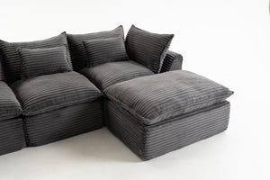 English Elm 102.3" Oversized Modular Sectional with Ottoman Cotton Linen Cloud Foam Living Room Sofa Antique Grey W2530S00023