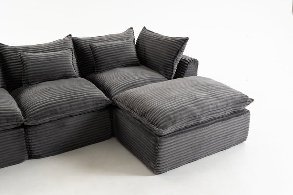 English Elm 102.3" Oversized Modular Sectional with Ottoman Cotton Linen Cloud Foam Living Room Sofa Antique Grey W2530S00023