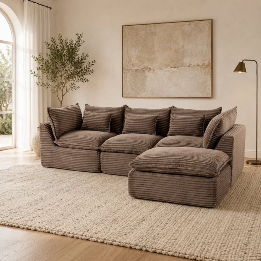 English Elm 102.3" Oversized Modular Sectional with Ottoman Cotton Linen Cloud Foam Living Room Sofa Khaki W2530S00024
