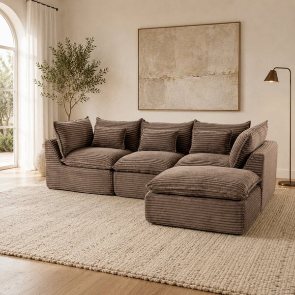 English Elm 102.3" Oversized Modular Sectional with Ottoman Cotton Linen Cloud Foam Living Room Sofa Khaki W2530S00024