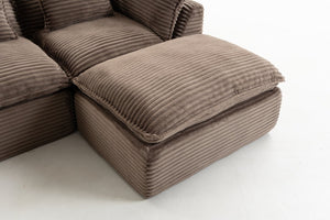 English Elm 102.3" Oversized Modular Sectional with Ottoman Cotton Linen Cloud Foam Living Room Sofa Khaki W2530S00024