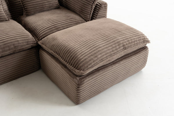 English Elm 102.3" Oversized Modular Sectional with Ottoman Cotton Linen Cloud Foam Living Room Sofa Khaki W2530S00024