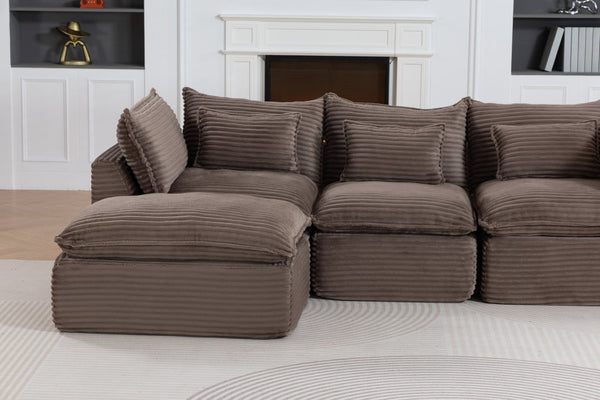 English Elm 102.3" Oversized Modular Sectional with Ottoman Cotton Linen Cloud Foam Living Room Sofa Khaki W2530S00024