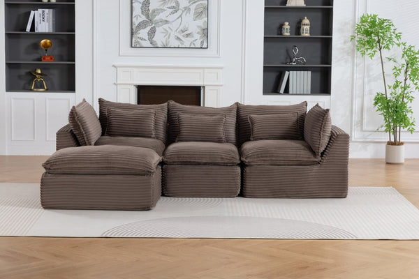English Elm 102.3" Oversized Modular Sectional with Ottoman Cotton Linen Cloud Foam Living Room Sofa Khaki W2530S00024