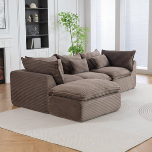 English Elm 102.3" Oversized Modular Sectional with Ottoman Cotton Linen Cloud Foam Living Room Sofa Khaki W2530S00024