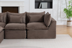 English Elm 102.3" Oversized Modular Sectional with Ottoman Cotton Linen Cloud Foam Living Room Sofa Khaki W2530S00024
