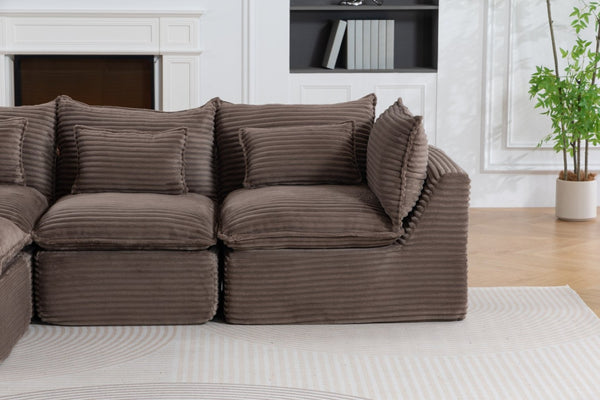 English Elm 102.3" Oversized Modular Sectional with Ottoman Cotton Linen Cloud Foam Living Room Sofa Khaki W2530S00024