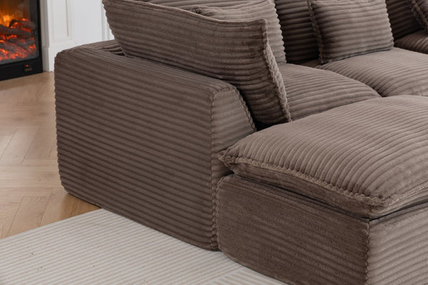 English Elm 102.3" Oversized Modular Sectional with Ottoman Cotton Linen Cloud Foam Living Room Sofa Khaki W2530S00024
