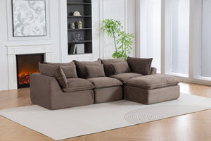 English Elm 102.3" Oversized Modular Sectional with Ottoman Cotton Linen Cloud Foam Living Room Sofa Khaki W2530S00024