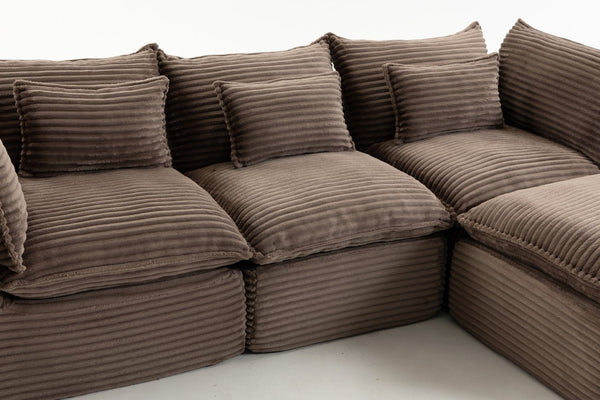 English Elm 102.3" Oversized Modular Sectional with Ottoman Cotton Linen Cloud Foam Living Room Sofa Khaki W2530S00024