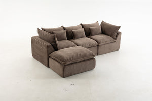 English Elm 102.3" Oversized Modular Sectional with Ottoman Cotton Linen Cloud Foam Living Room Sofa Khaki W2530S00024