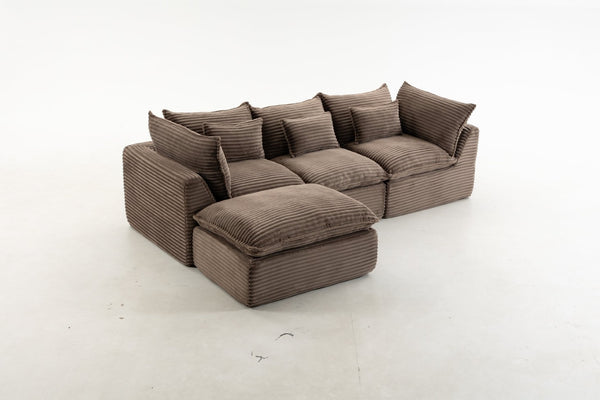 English Elm 102.3" Oversized Modular Sectional with Ottoman Cotton Linen Cloud Foam Living Room Sofa Khaki W2530S00024