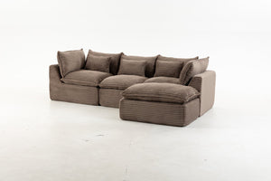 English Elm 102.3" Oversized Modular Sectional with Ottoman Cotton Linen Cloud Foam Living Room Sofa Khaki W2530S00024