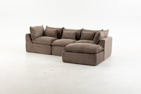 English Elm 102.3" Oversized Modular Sectional with Ottoman Cotton Linen Cloud Foam Living Room Sofa Khaki W2530S00024