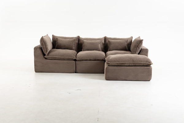 English Elm 102.3" Oversized Modular Sectional with Ottoman Cotton Linen Cloud Foam Living Room Sofa Khaki W2530S00024