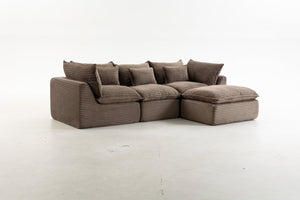 English Elm 102.3" Oversized Modular Sectional with Ottoman Cotton Linen Cloud Foam Living Room Sofa Khaki W2530S00024