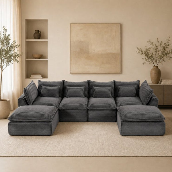 English Elm 129.8 Inch Oversized Modular Cloud Sectional Sofa with Deep Seats and Two Ottomans W2530S00025