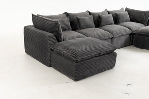 English Elm 129.8 Inch Oversized Modular Cloud Sectional Sofa with Deep Seats and Two Ottomans W2530S00025