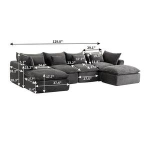 English Elm 129.8 Inch Oversized Modular Cloud Sectional Sofa with Deep Seats and Two Ottomans W2530S00025