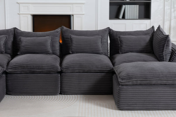 English Elm 129.8 Inch Oversized Modular Cloud Sectional Sofa with Deep Seats and Two Ottomans W2530S00025