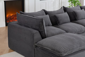 English Elm 129.8 Inch Oversized Modular Cloud Sectional Sofa with Deep Seats and Two Ottomans W2530S00025