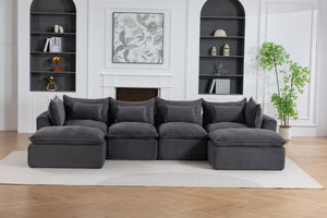 English Elm 129.8 Inch Oversized Modular Cloud Sectional Sofa with Deep Seats and Two Ottomans W2530S00025
