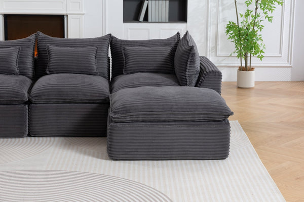 English Elm 129.8 Inch Oversized Modular Cloud Sectional Sofa with Deep Seats and Two Ottomans W2530S00025