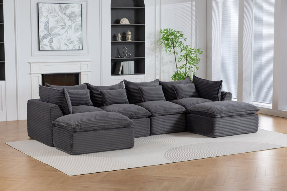 English Elm 129.8 Inch Oversized Modular Cloud Sectional Sofa with Deep Seats and Two Ottomans W2530S00025
