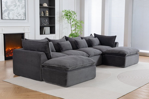 English Elm 129.8 Inch Oversized Modular Cloud Sectional Sofa with Deep Seats and Two Ottomans W2530S00025