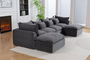 English Elm 129.8 Inch Oversized Modular Cloud Sectional Sofa with Deep Seats and Two Ottomans W2530S00025