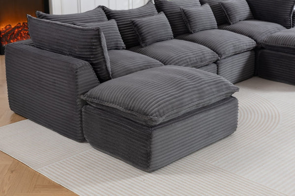 English Elm 129.8 Inch Oversized Modular Cloud Sectional Sofa with Deep Seats and Two Ottomans W2530S00025