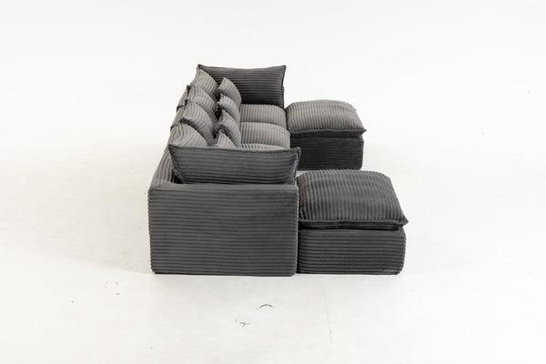 English Elm 129.8 Inch Oversized Modular Cloud Sectional Sofa with Deep Seats and Two Ottomans W2530S00025
