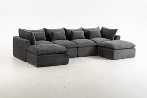 English Elm 129.8 Inch Oversized Modular Cloud Sectional Sofa with Deep Seats and Two Ottomans W2530S00025