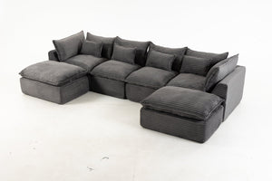 English Elm 129.8 Inch Oversized Modular Cloud Sectional Sofa with Deep Seats and Two Ottomans W2530S00025