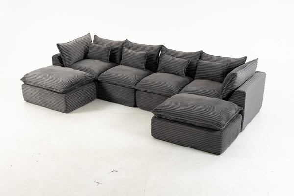 English Elm 129.8 Inch Oversized Modular Cloud Sectional Sofa with Deep Seats and Two Ottomans W2530S00025