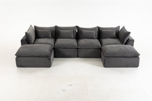 English Elm 129.8 Inch Oversized Modular Cloud Sectional Sofa with Deep Seats and Two Ottomans W2530S00025