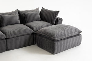 English Elm 129.8 Inch Oversized Modular Cloud Sectional Sofa with Deep Seats and Two Ottomans W2530S00025