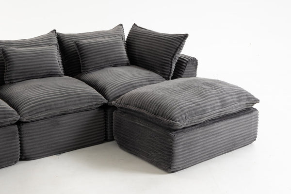 English Elm 129.8 Inch Oversized Modular Cloud Sectional Sofa with Deep Seats and Two Ottomans W2530S00025