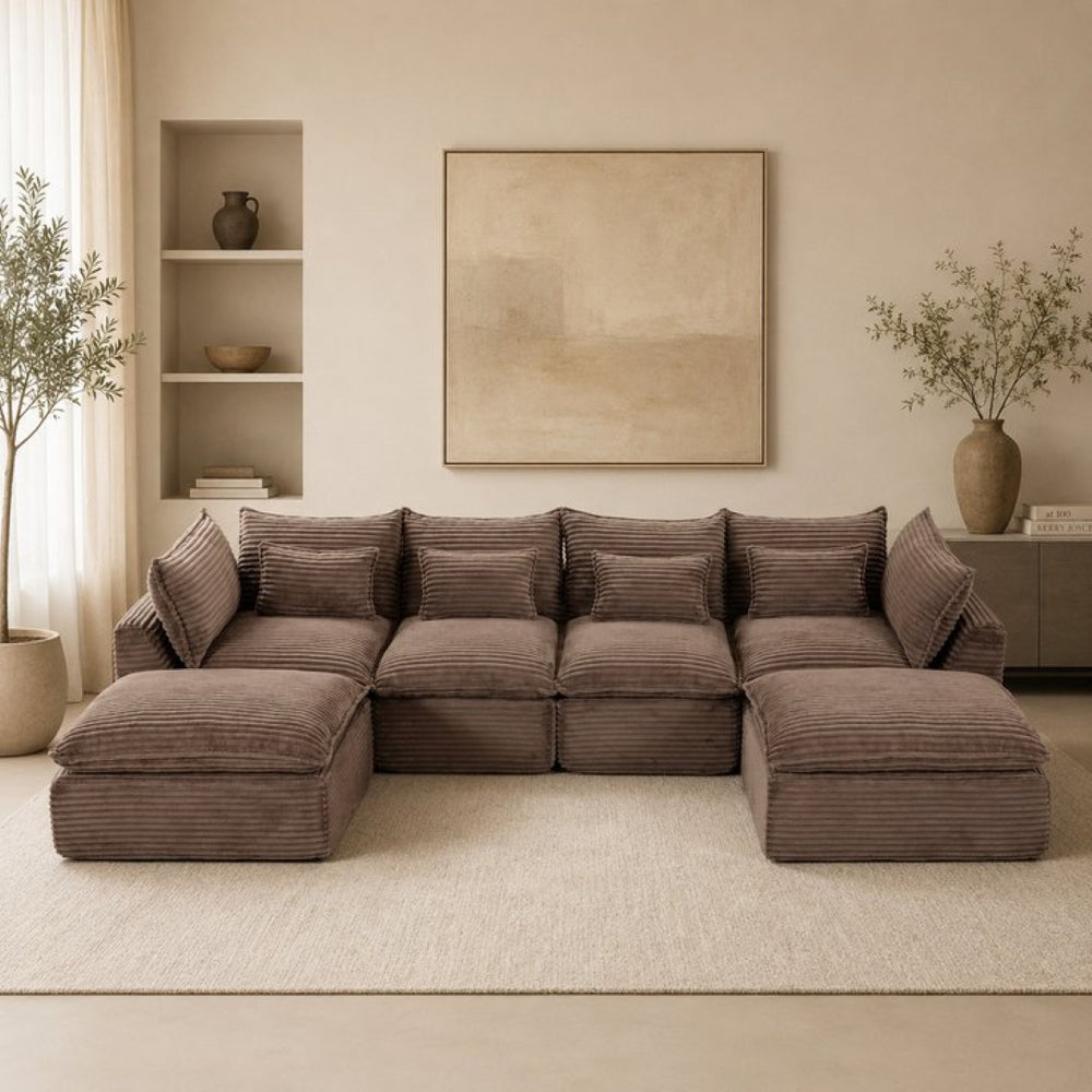 English Elm 023-X-4Seats-2Ottoman-Xgrey Modular Sectional with Deep Foam Seating and Two Versatile Ottomans W2530S00026
