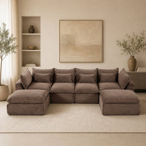 English Elm 023-X-4Seats-2Ottoman-Xgrey Modular Sectional with Deep Foam Seating and Two Versatile Ottomans W2530S00026