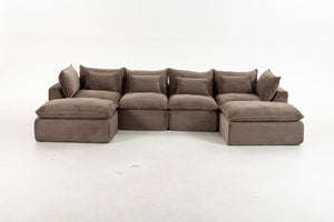 English Elm 023-X-4Seats-2Ottoman-Xgrey Modular Sectional with Deep Foam Seating and Two Versatile Ottomans W2530S00026