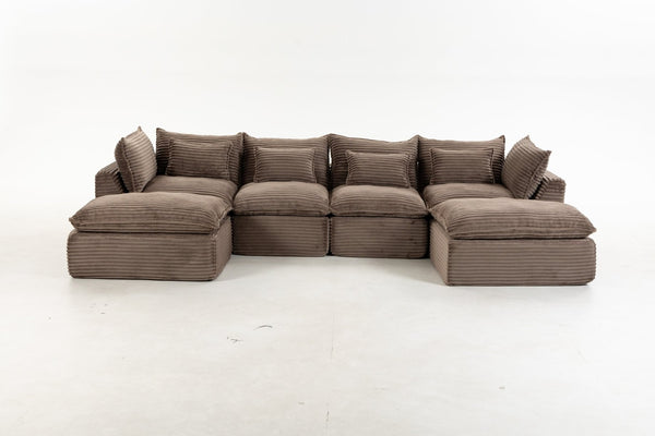 English Elm 023-X-4Seats-2Ottoman-Xgrey Modular Sectional with Deep Foam Seating and Two Versatile Ottomans W2530S00026