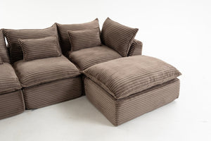 English Elm 023-X-4Seats-2Ottoman-Xgrey Modular Sectional with Deep Foam Seating and Two Versatile Ottomans W2530S00026
